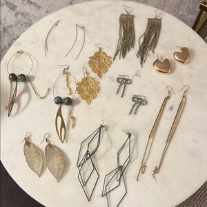 Gold and Silver and Various Metal Earrings, 9 pairs in set